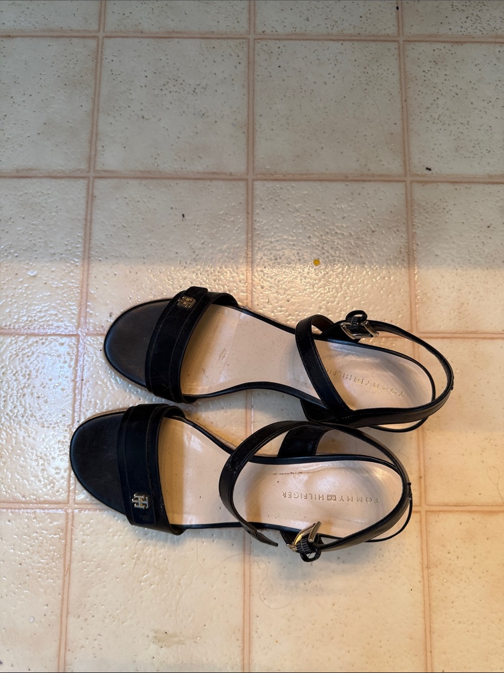 Tommy Hilfiger Black Suede Strappy Ankle Buckle Sandals
